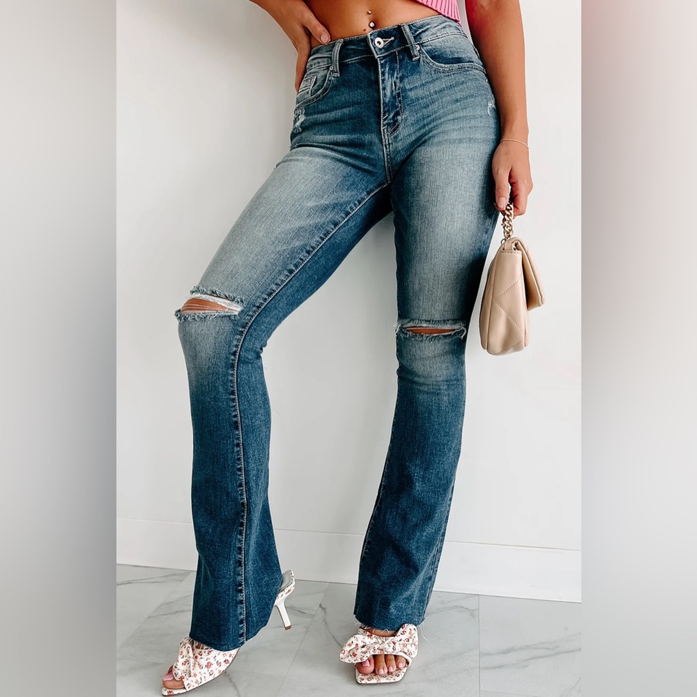 Distressed Boot-Cut Jeans